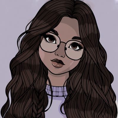 girl with long hair and freckles and glasses realistic