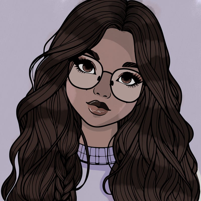 girl with long hair and freckles and glasses realistic