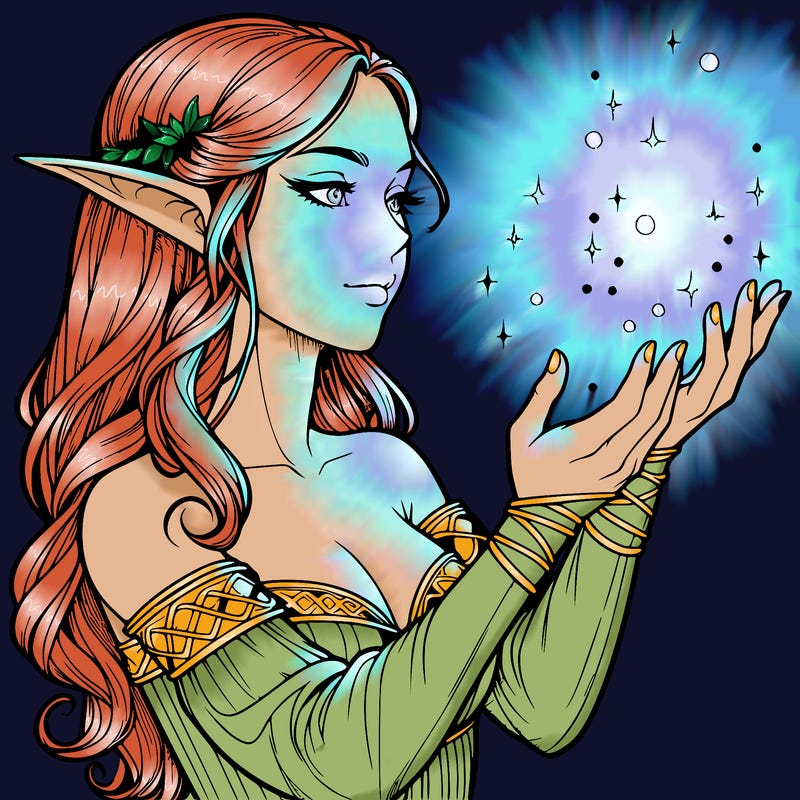 realistic elf girl doing magic