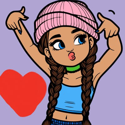 realistic teenage girl with braids and a beanie and crop top doing 🫶🏼
