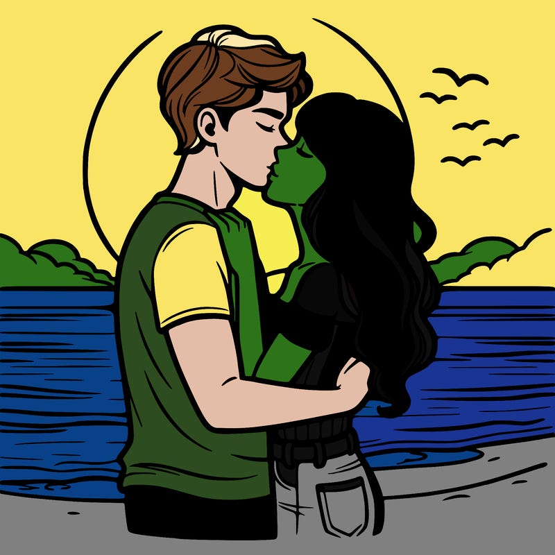 boyfriend and girlfriend looking at the sunset on the beach and kissing