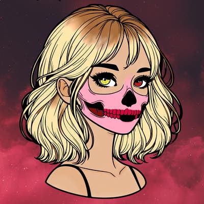 realistic girl with skull