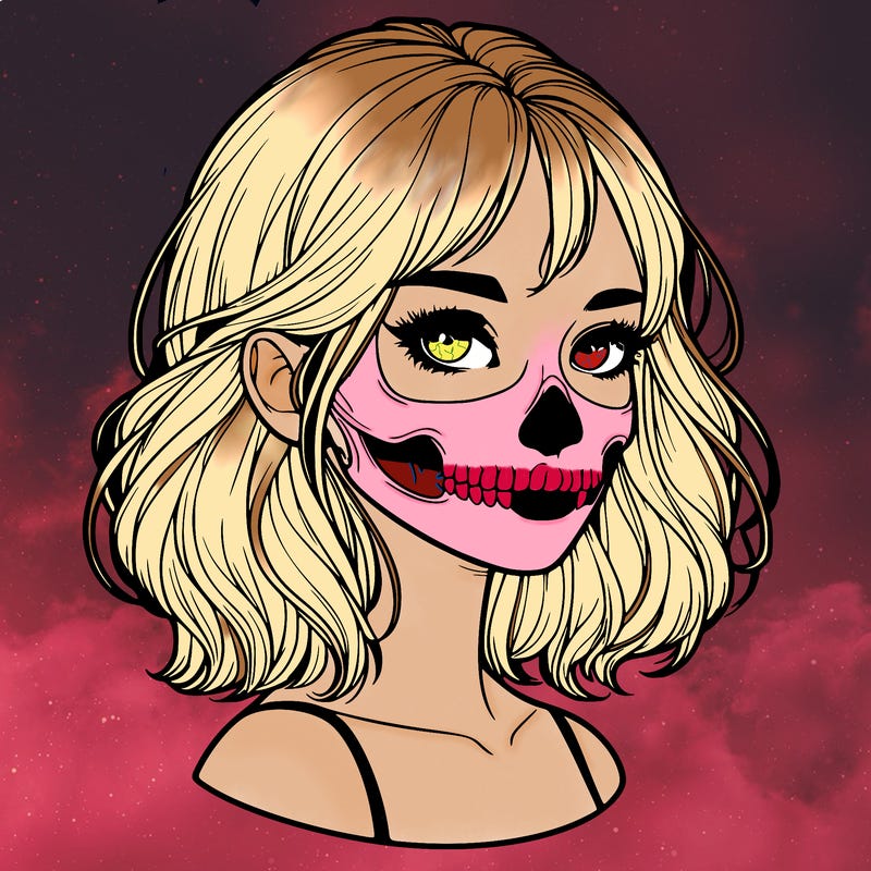 realistic girl with skull