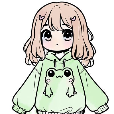 girl wearing frogging sweatshirt