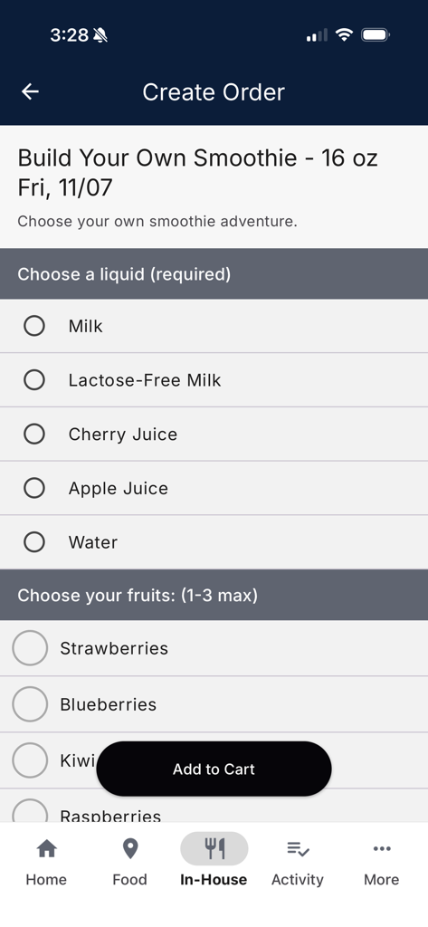 Interface móvel mostrando opções de personalização para criar o seu próprio batido dentro da aplicação Red Card Athletics