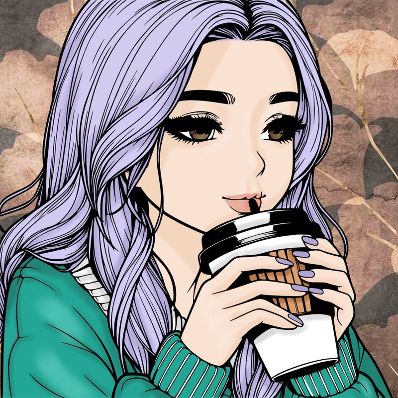 realistic girl drinking coffee