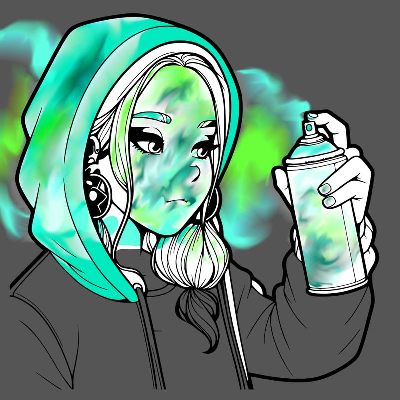 a realistic girl, spray painting