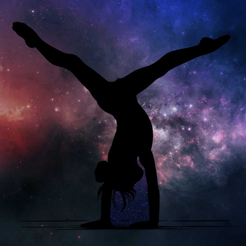 realistic gymnastic hand stand girl in four splits