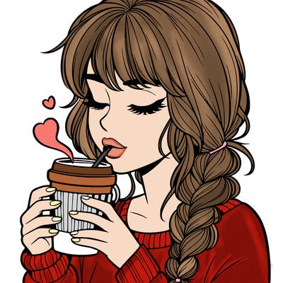 realistic girl drinking coffee