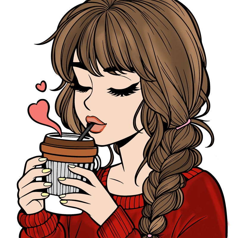 realistic girl drinking coffee