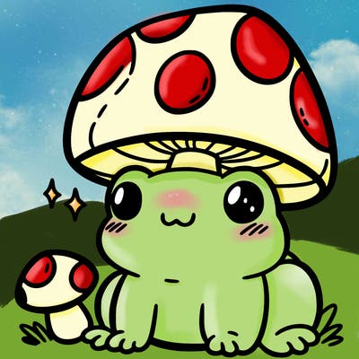 a cute frog with a mushroom hat