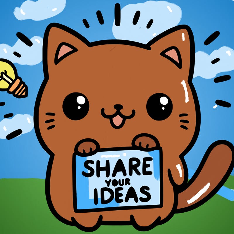 a cute cat saying share your ideas