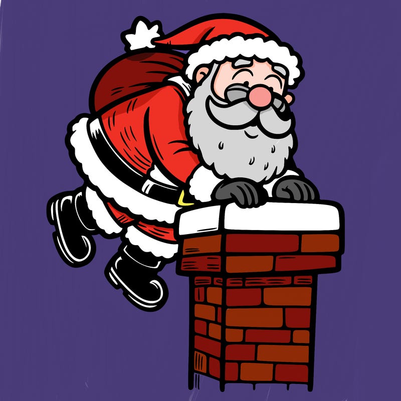 santa climbing down a chimney