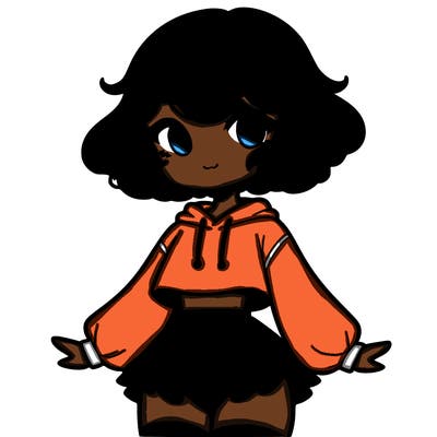 cute femboy with short, fluffy hair that softly frames their face, wearing a cropped hoodie, paired with a flouncy short skirt, and thigh-high stockings