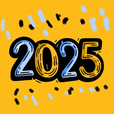 one line scrawled numbers sketch design “2025”