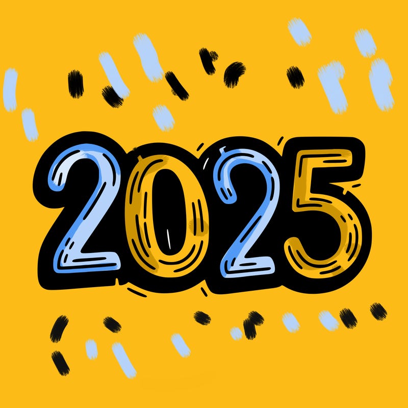 one line scrawled numbers sketch design “2025”