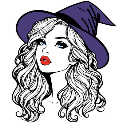 realistic witch girl with wavy hair and lips