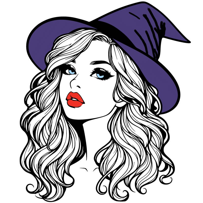 realistic witch girl with wavy hair and lips