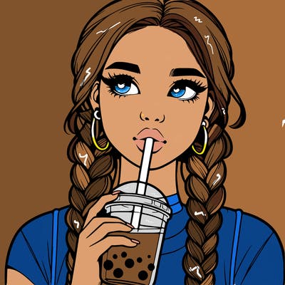 realistic girl with braided hair drinking boba