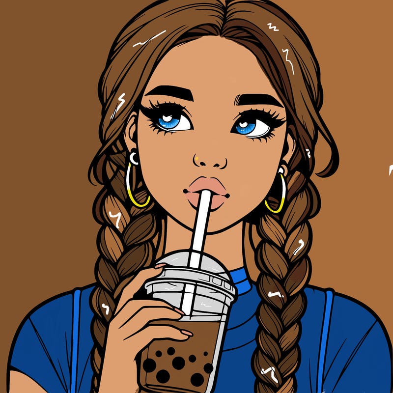 realistic girl with braided hair drinking boba