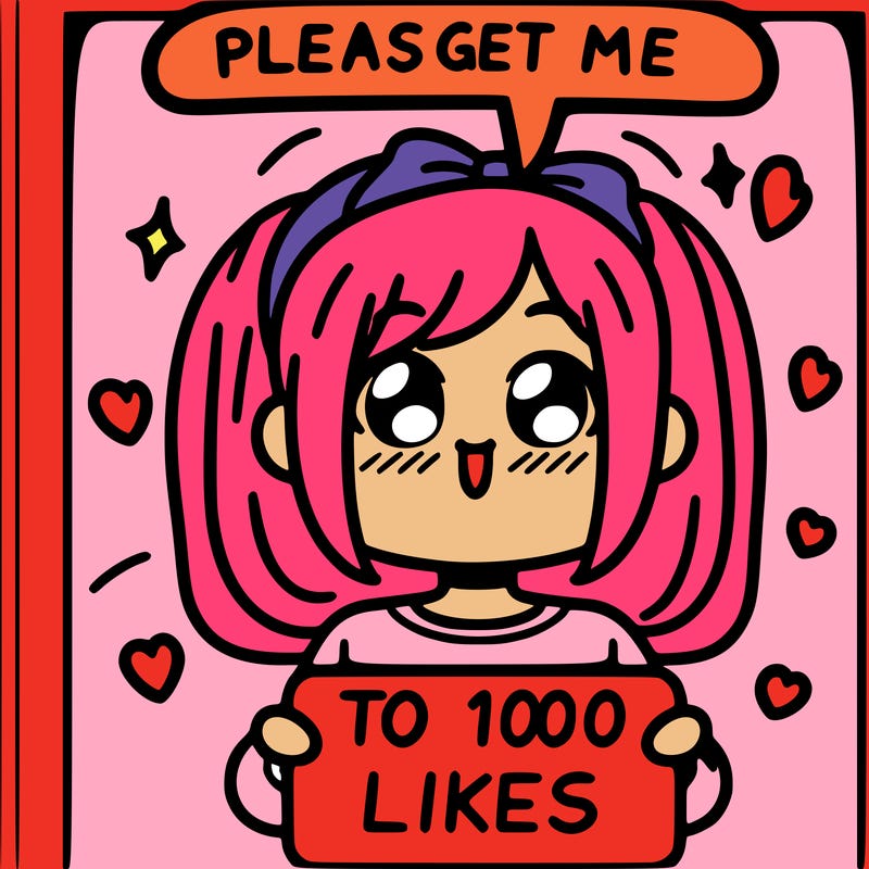 a girl saying please get me to 100 likes