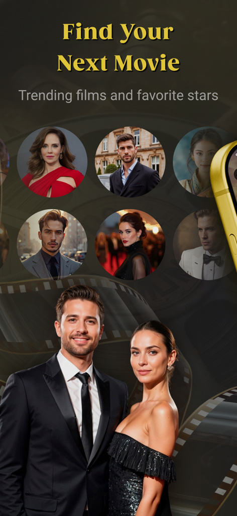 MovieBox Pro: Movies & TV Show - MovieBox Pro app screen titled Find Your Next Movie showing trending films and actors