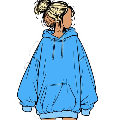 realistic girl with a oversized sweatshirt on and a bun