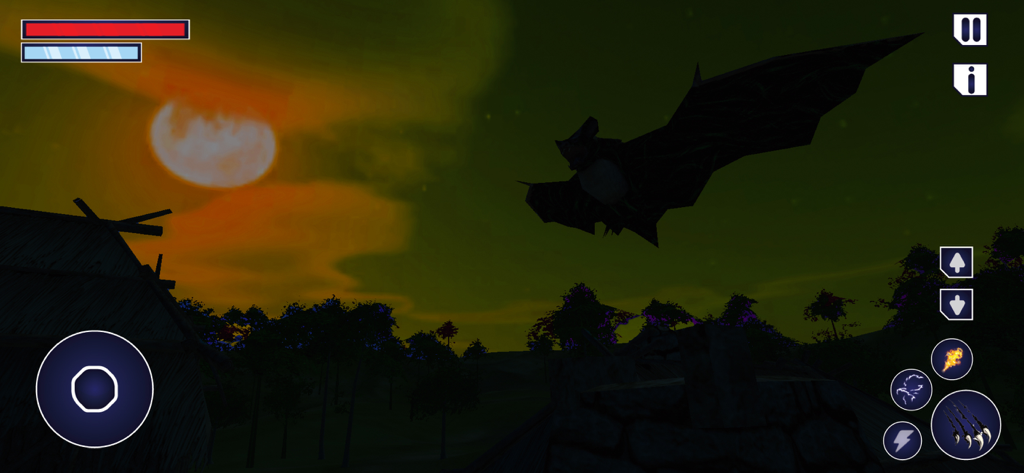 Vampire Flying Bat Simulator - シミュレーションゲームで、満月の下、夜空を飛ぶヴァンパイアコウモリ。