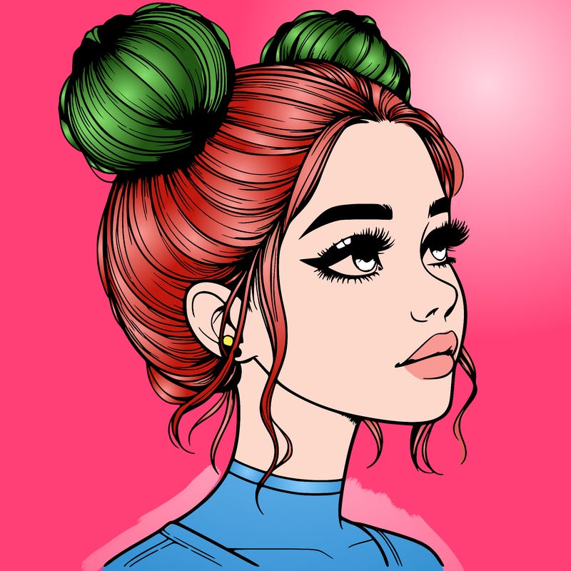 realistic girl with buns on the top of her head