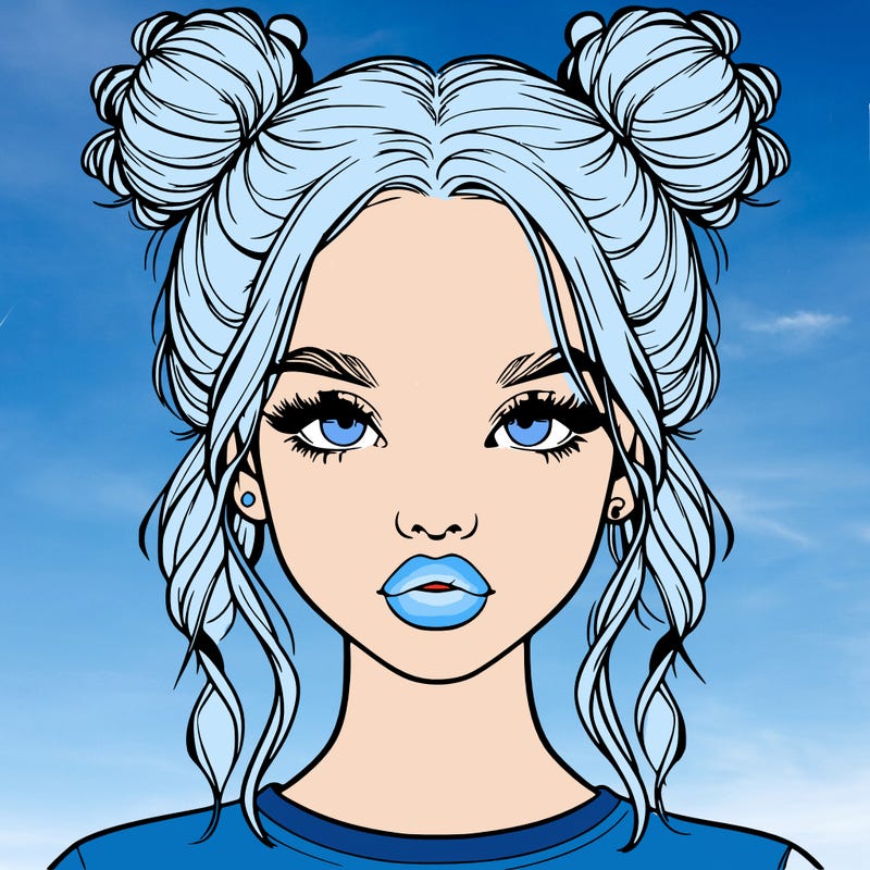 realistic girl with two buns in hair and lips
