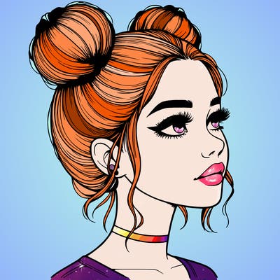 realistic girl with buns on the top of her head