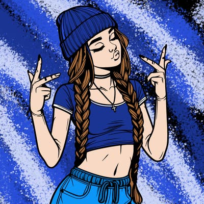realistic teenage girl with braids and a beanie and crop top doing 🫶🏼