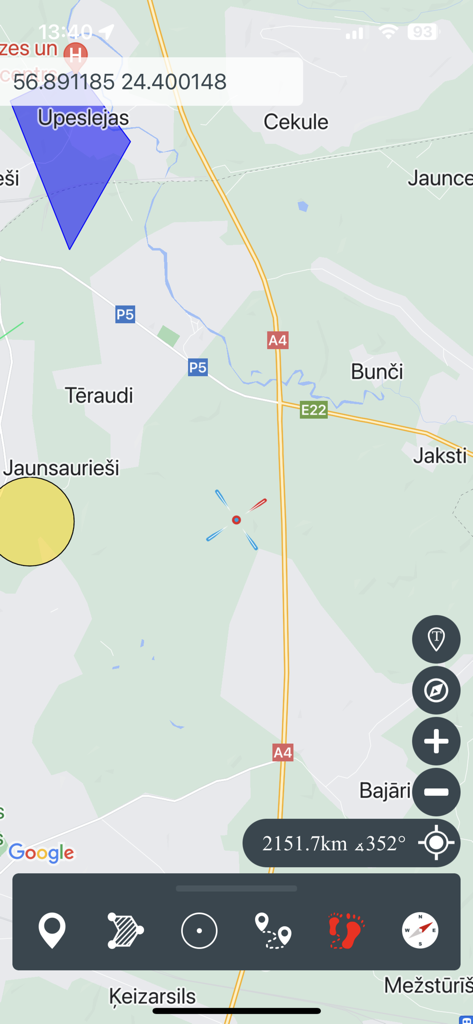 Interface of the Mgrs & Utm Map app showing a tactical navigation map with GPS coordinates and drawing tools
