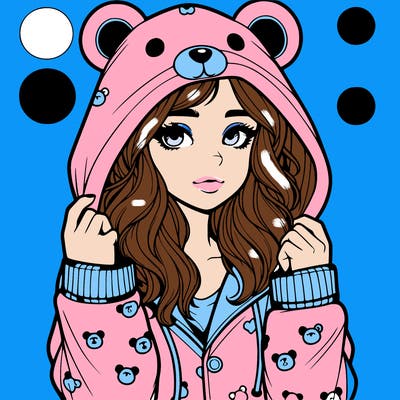 realistic girl in a animal pjs hoodie