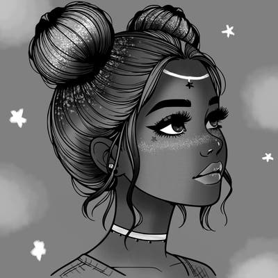 realistic girl with buns on the top of her head