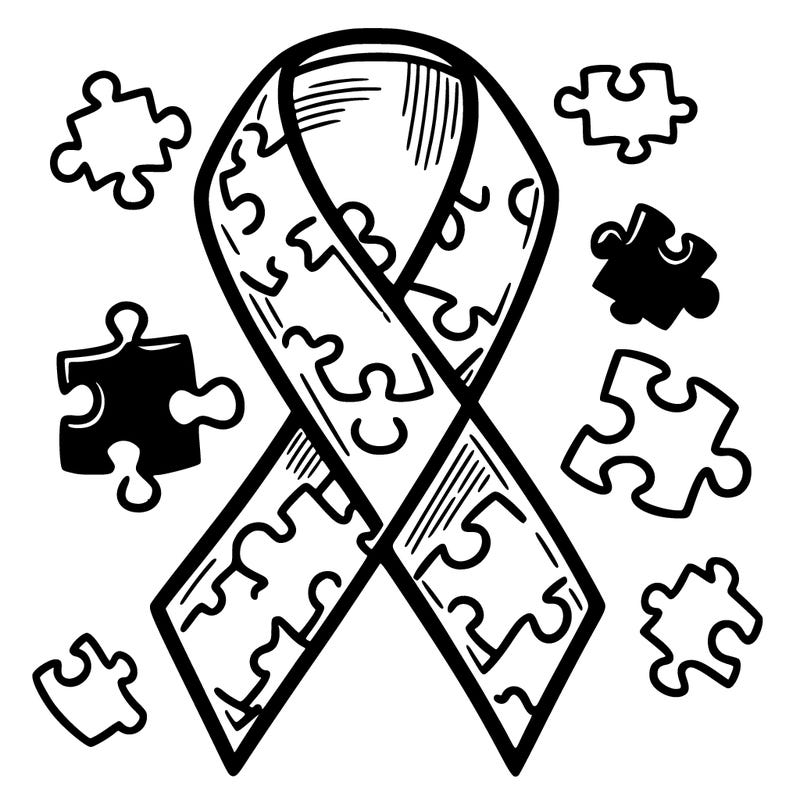 autism ribbon with puzzles pieces in ribbon