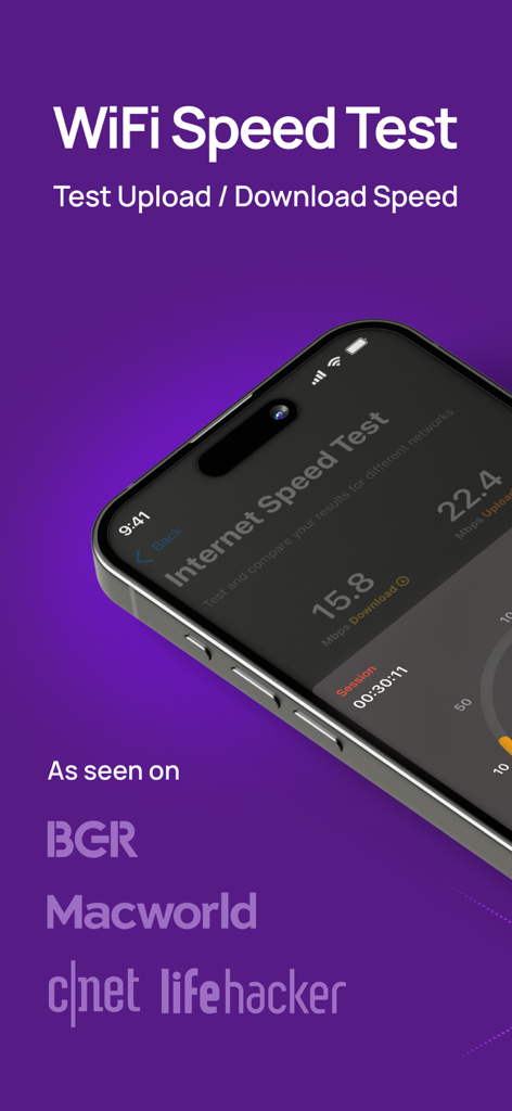 NetSpot WiFi Analyzer - Interfaz de la aplicación NetSpot que muestra los resultados de la prueba de velocidad de subida y bajada de WiFi