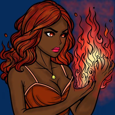 a realistic woman having the power of fire
