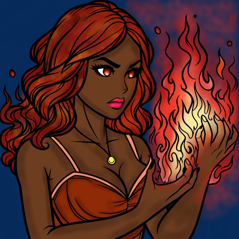 a realistic woman having the power of fire