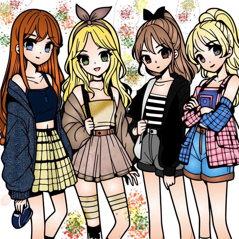 teen manga girls group of 4