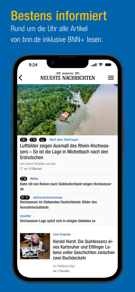 Interface de l'application BNN News sur un smartphone affichant les actualités locales allemandes