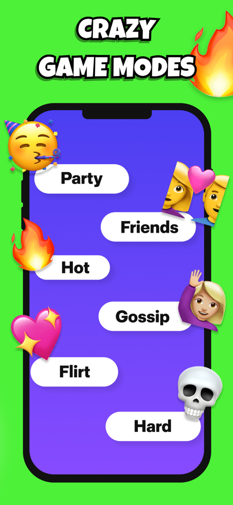 Exposed Party app interface showing various game modes like Party Friends Hot Gossip and Flirt