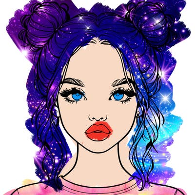 realistic girl with two buns in hair and lips