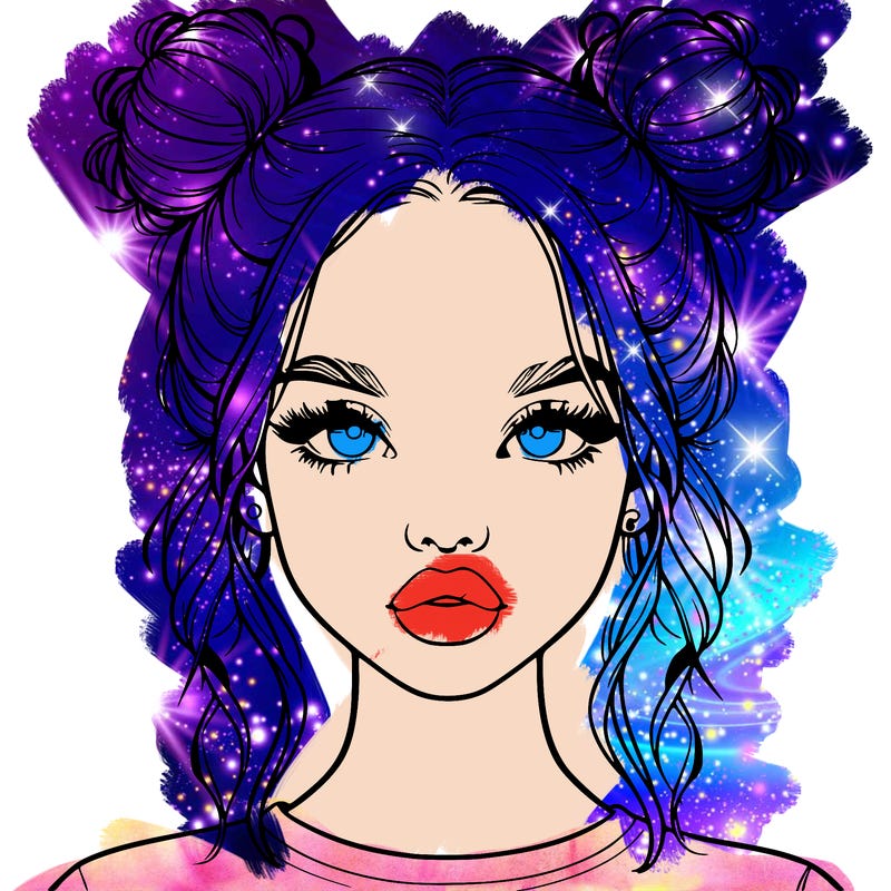 realistic girl with two buns in hair and lips