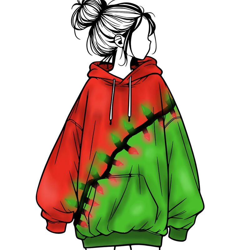 realistic girl with a oversized sweatshirt on and a bun