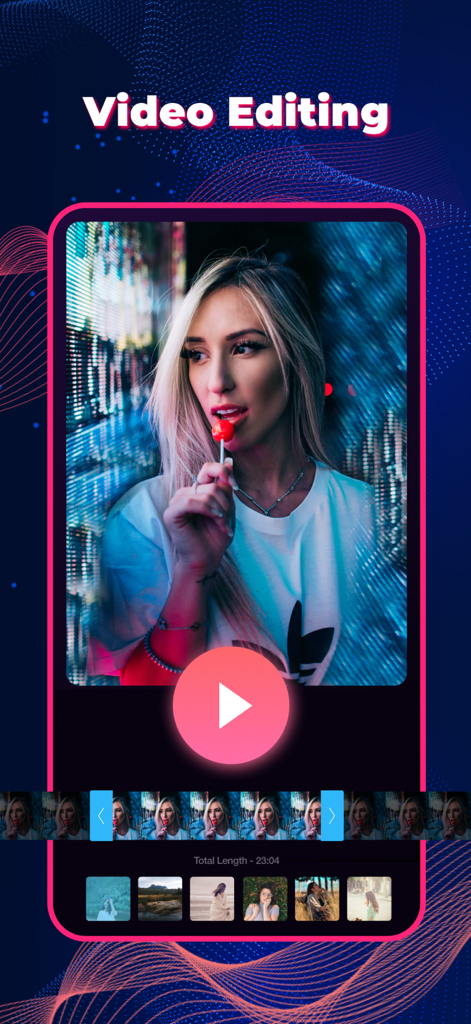 Video editing interface of the Vlog Star Maker app with timeline and preview.