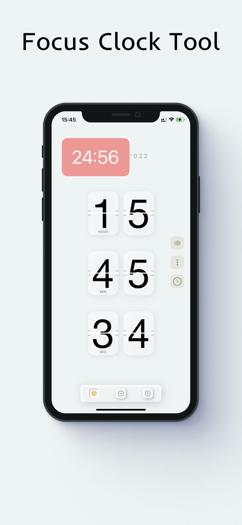 X Clock - Live in the present - iPhone screen displaying a minimalist flip-clock focus tool for productivity