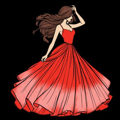 realistic woman with dress flowing in the wind