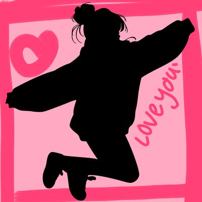 realistic girl jumping with a bun and oversized sweatshirt