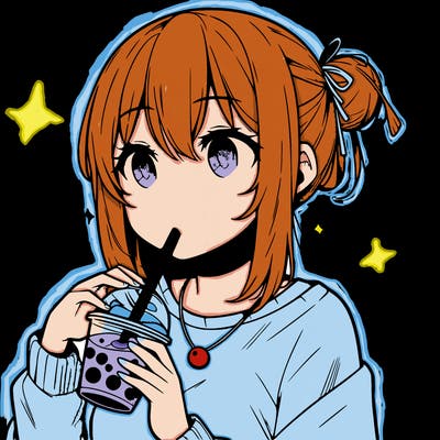 manga character drinking boba